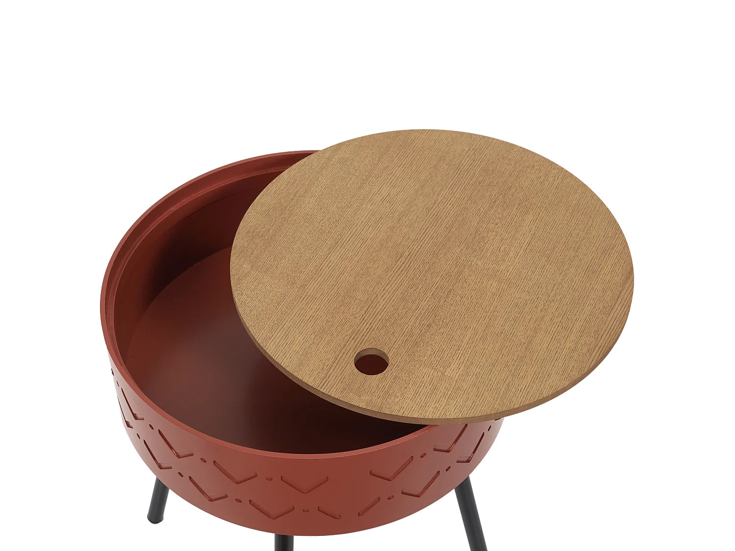 Bout de canapé coffre scandinave rouge et bois – CERISE