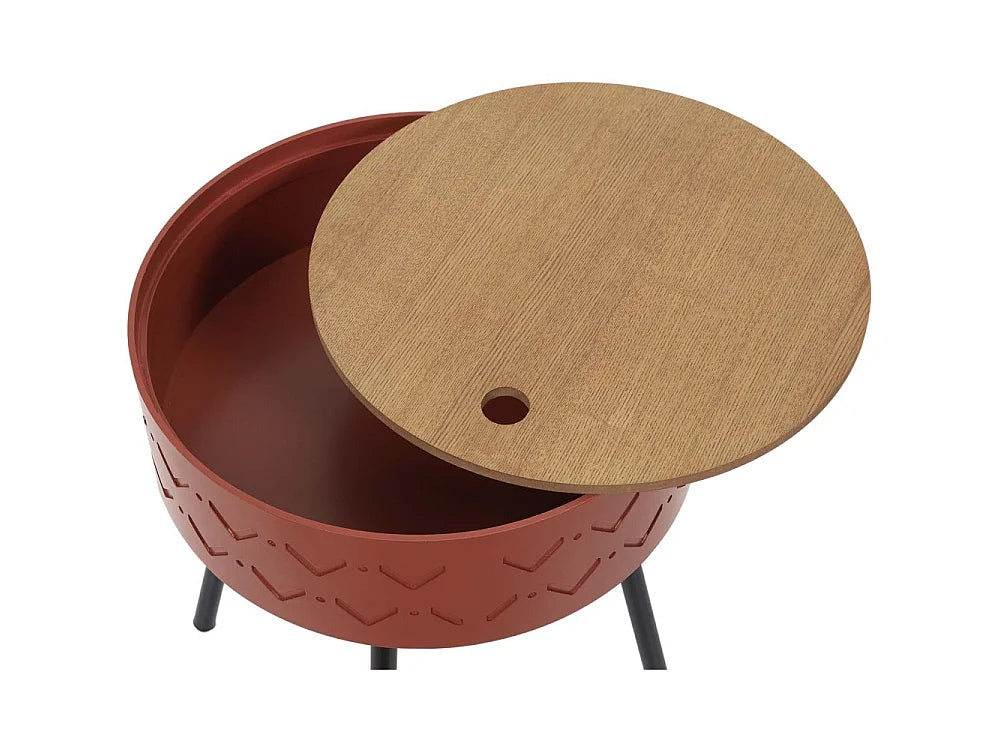 Bout de canapé coffre scandinave rouge et bois – CERISE