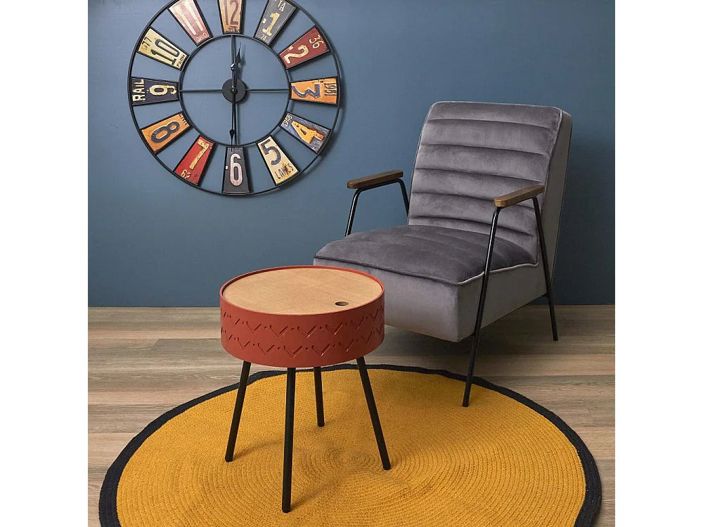 Bout de canapé coffre scandinave rouge et bois – CERISE