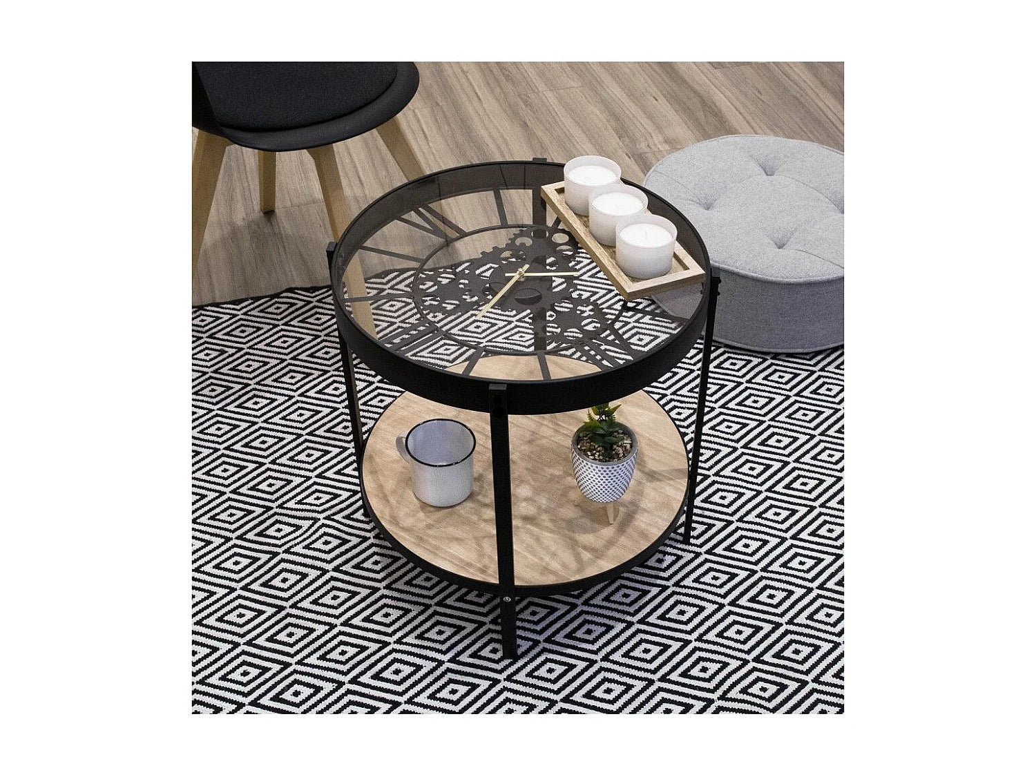 Bout de canapé original noir plateau horloge – TEMPORA