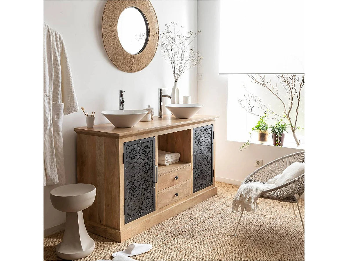 Bout de canapé bas en bois massif beige – DAÏSSA