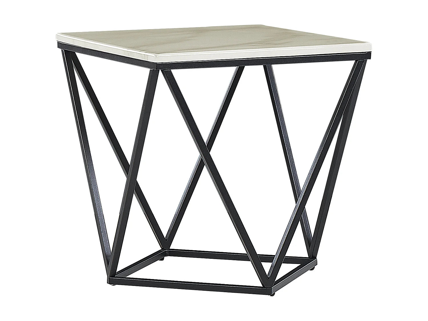 Bout de canapé carré effet marbre blanc pied noir – AVELLA