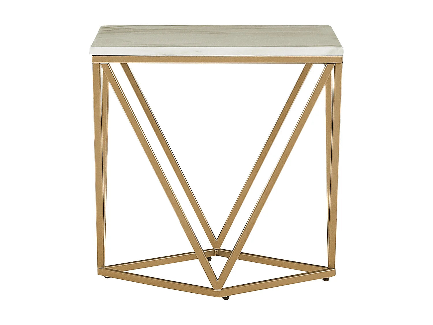 Bout de canapé carré effet marbre beige pied doré – AVELLA