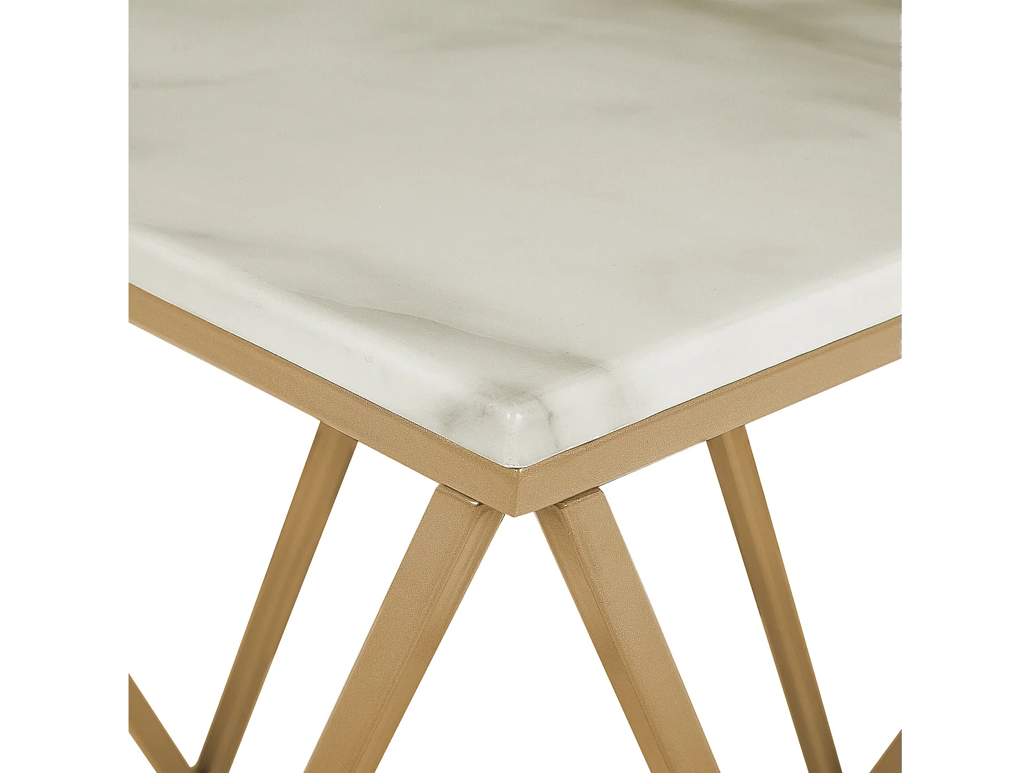 Bout de canapé carré effet marbre beige pied doré – AVELLA