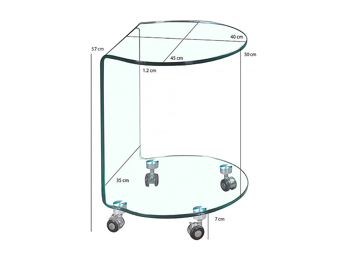 Bout de canapé rond verre trempé à roulettes – CRISTO
