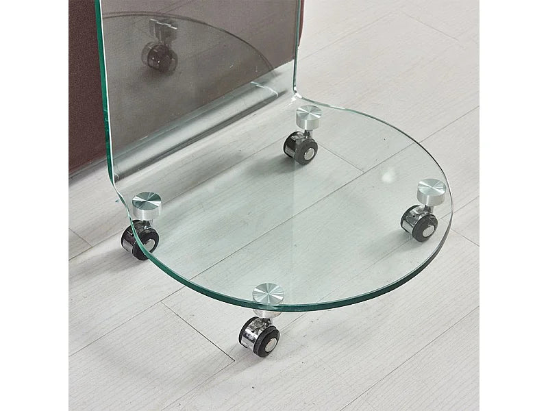 Bout de canapé rond verre trempé à roulettes – CRISTO