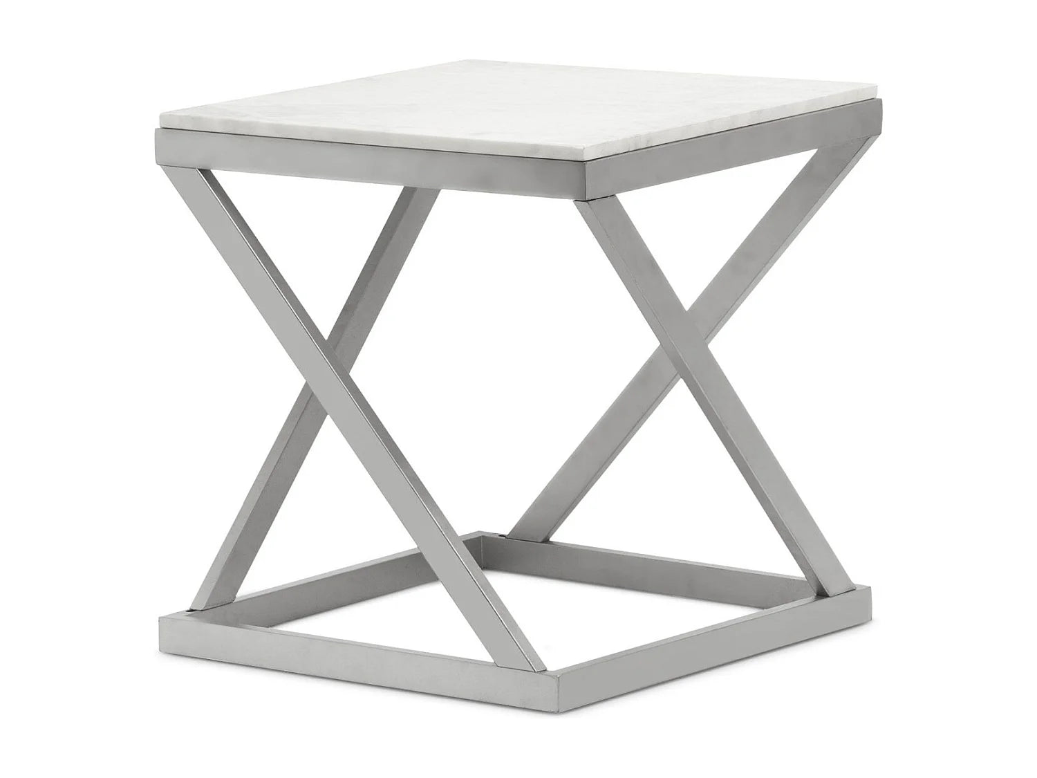 Bout de canapé carré marbre blanc pieds argent – ARGENO