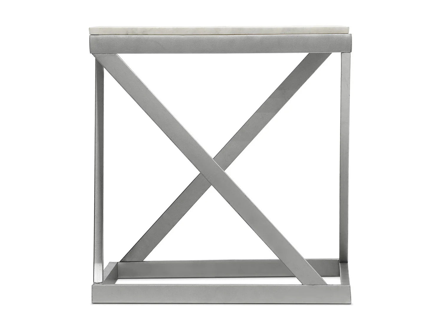 Bout de canapé carré marbre blanc pieds argent – ARGENO