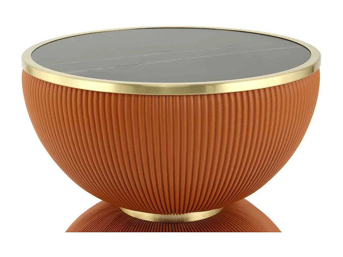 Bout de canapé rond design cognac et or – AKIRA