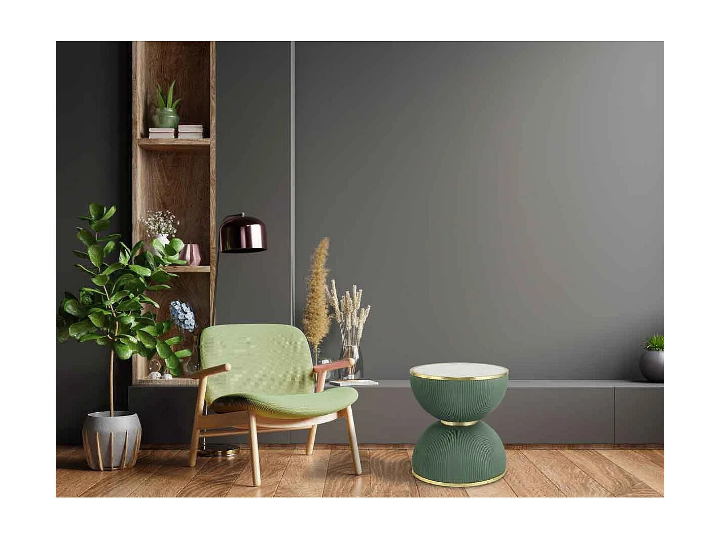Bout de canapé rond design vert et or – JADIS