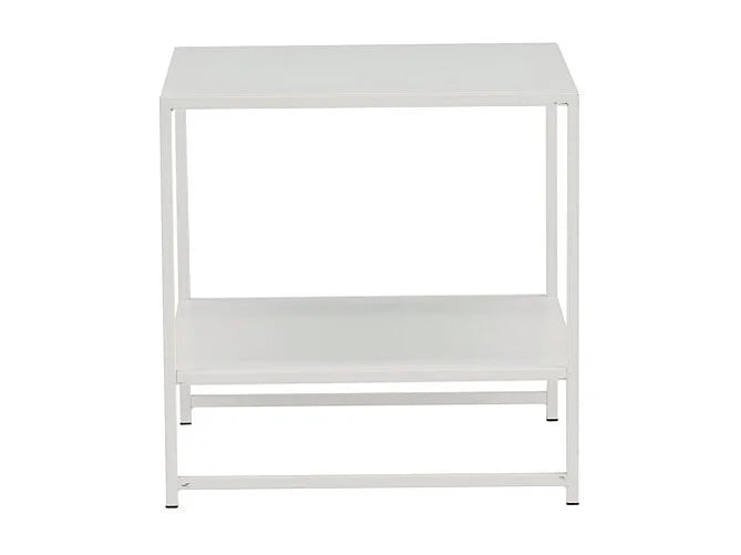 Bout de canapé carré acier blanc avec étagère – STAVEN