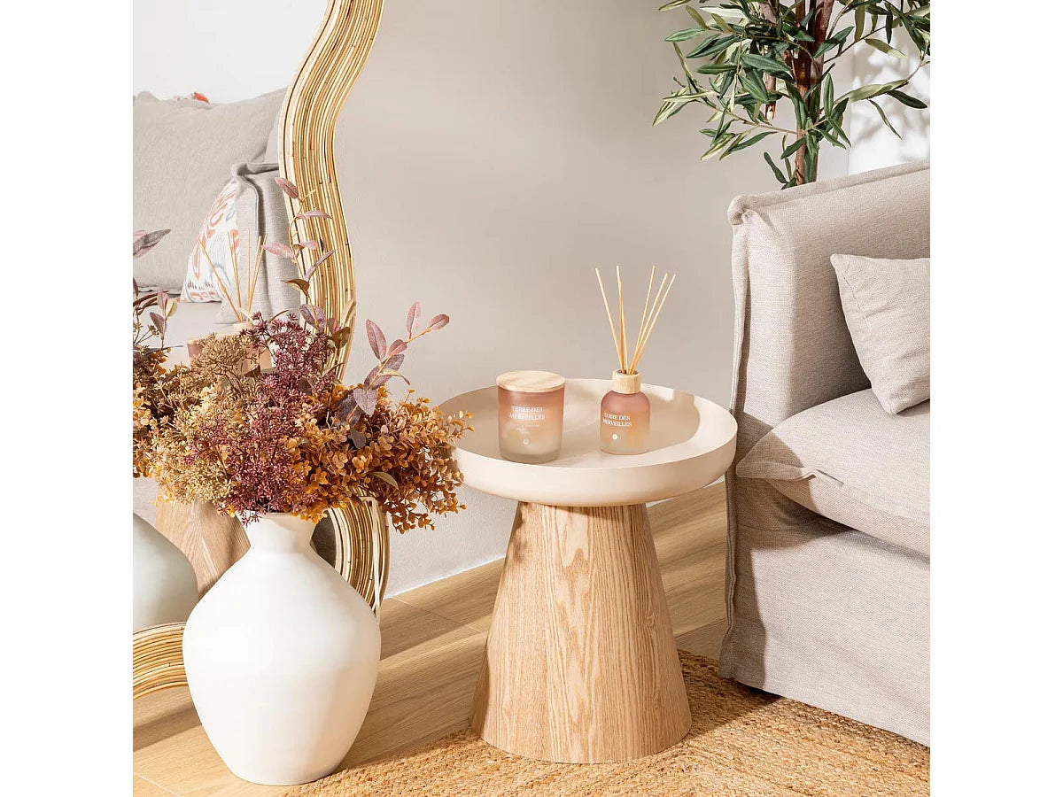 Bout de canapé rond design en bois beige mat – FRENYA