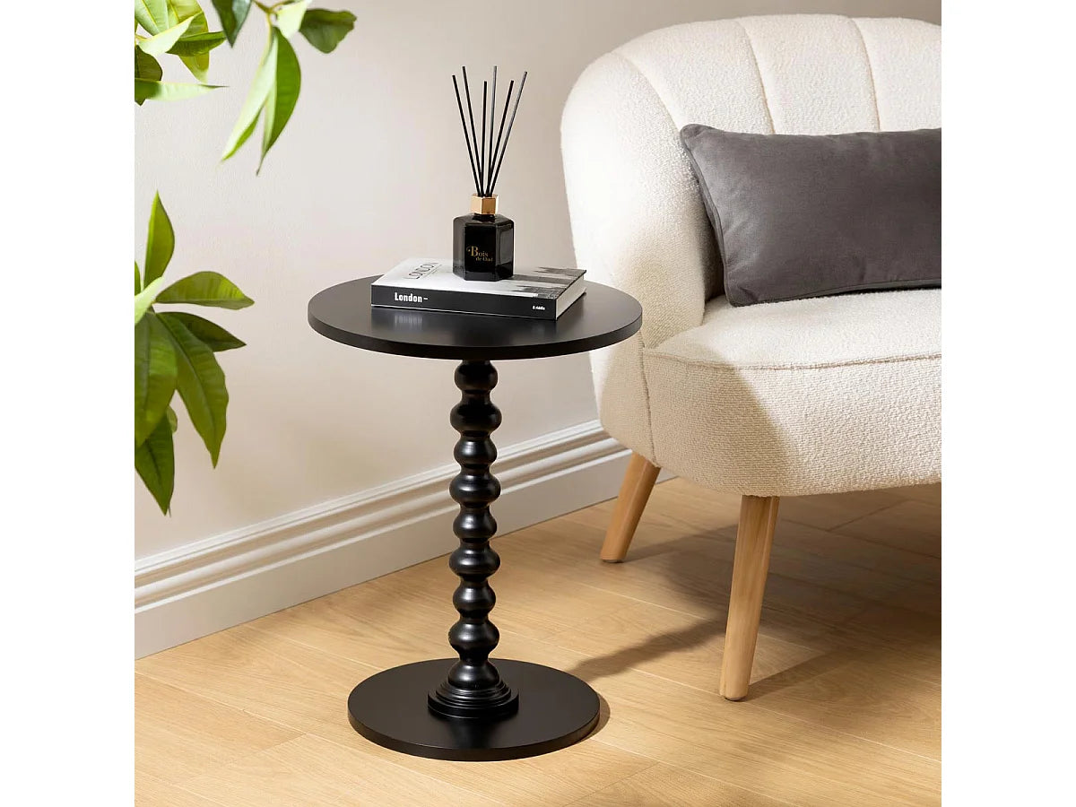 Bout de canapé rond en bois noir mat – PINÉO