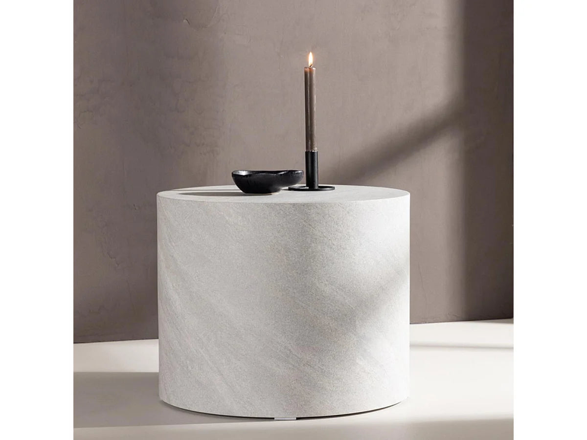 Bout de canapé rond effet marbre gris clair – MARLO