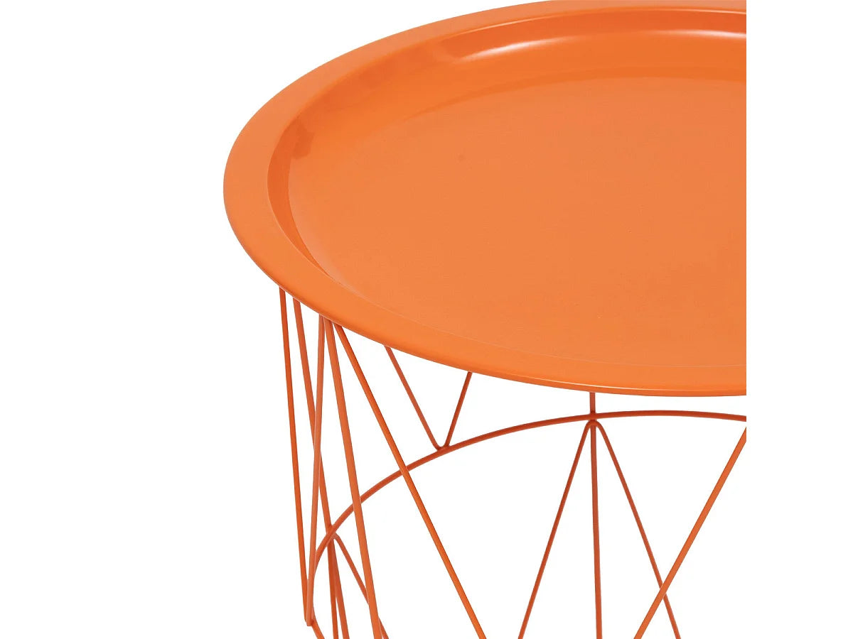 Bout de canapé rond en métal orange avec coffre – ZESTO