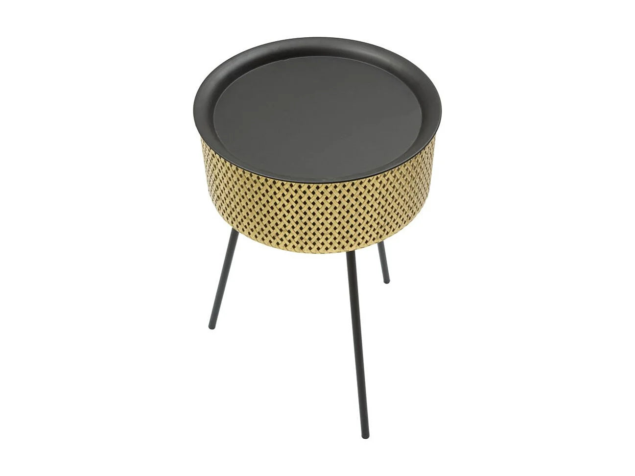 Bout de canapé métal doré et noir avec panier – GLENVA