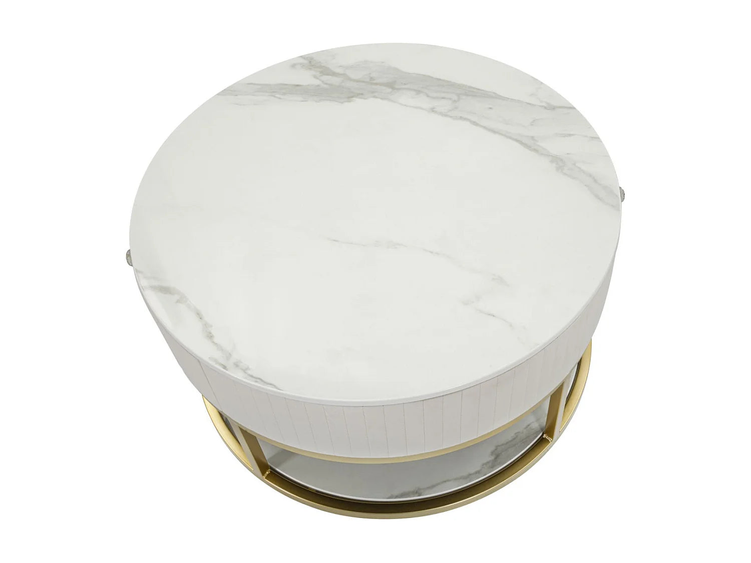 Bout de canapé rond effet marbre crème – CARRARE