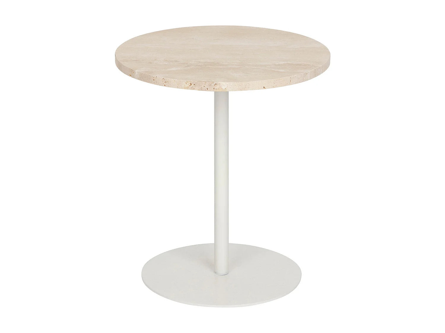 Bout de canapé rond travertin beige et métal blanc – ROVA