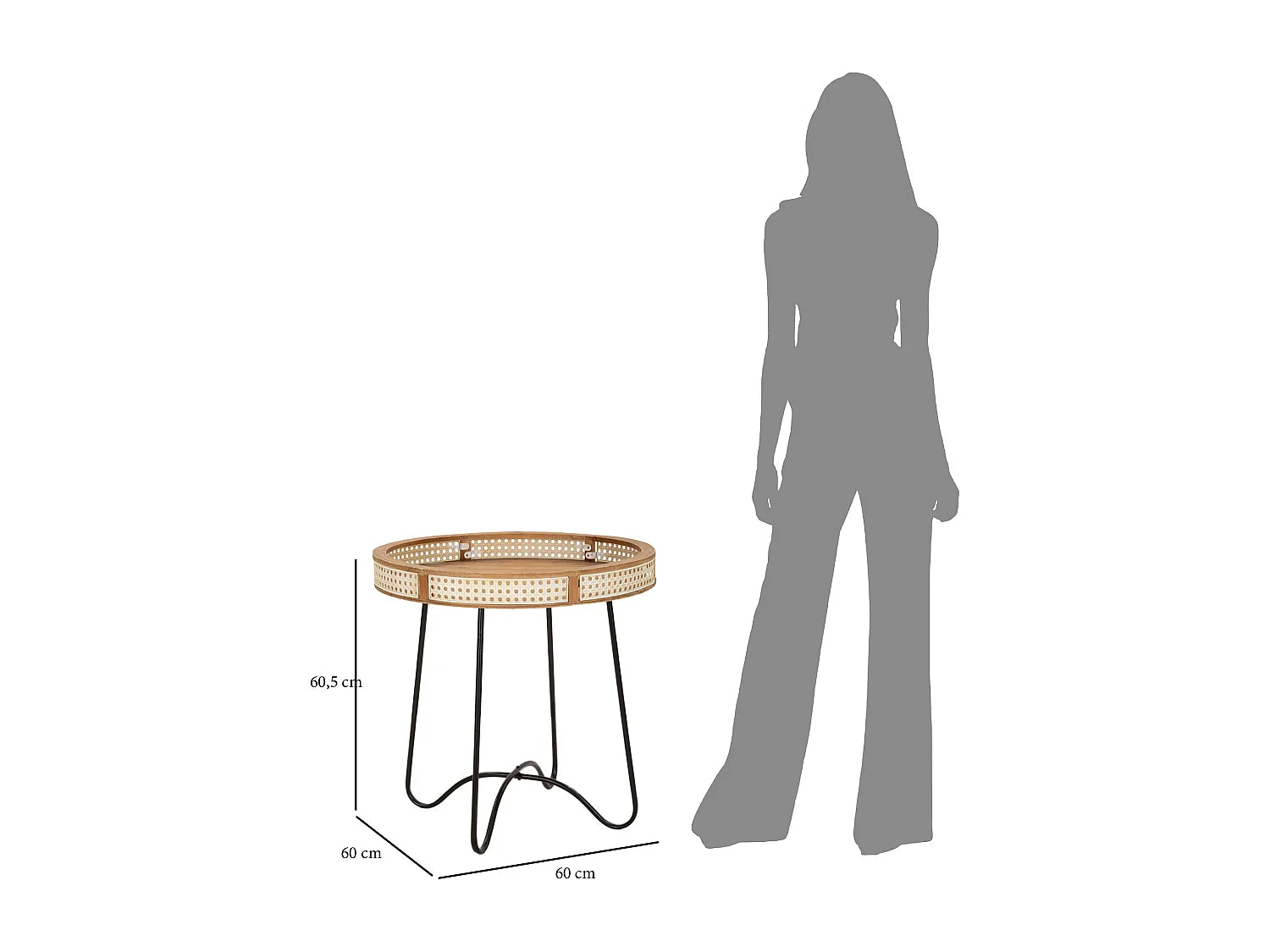 Bout de canapé rond bois et métal effet cannage – FUJIRO