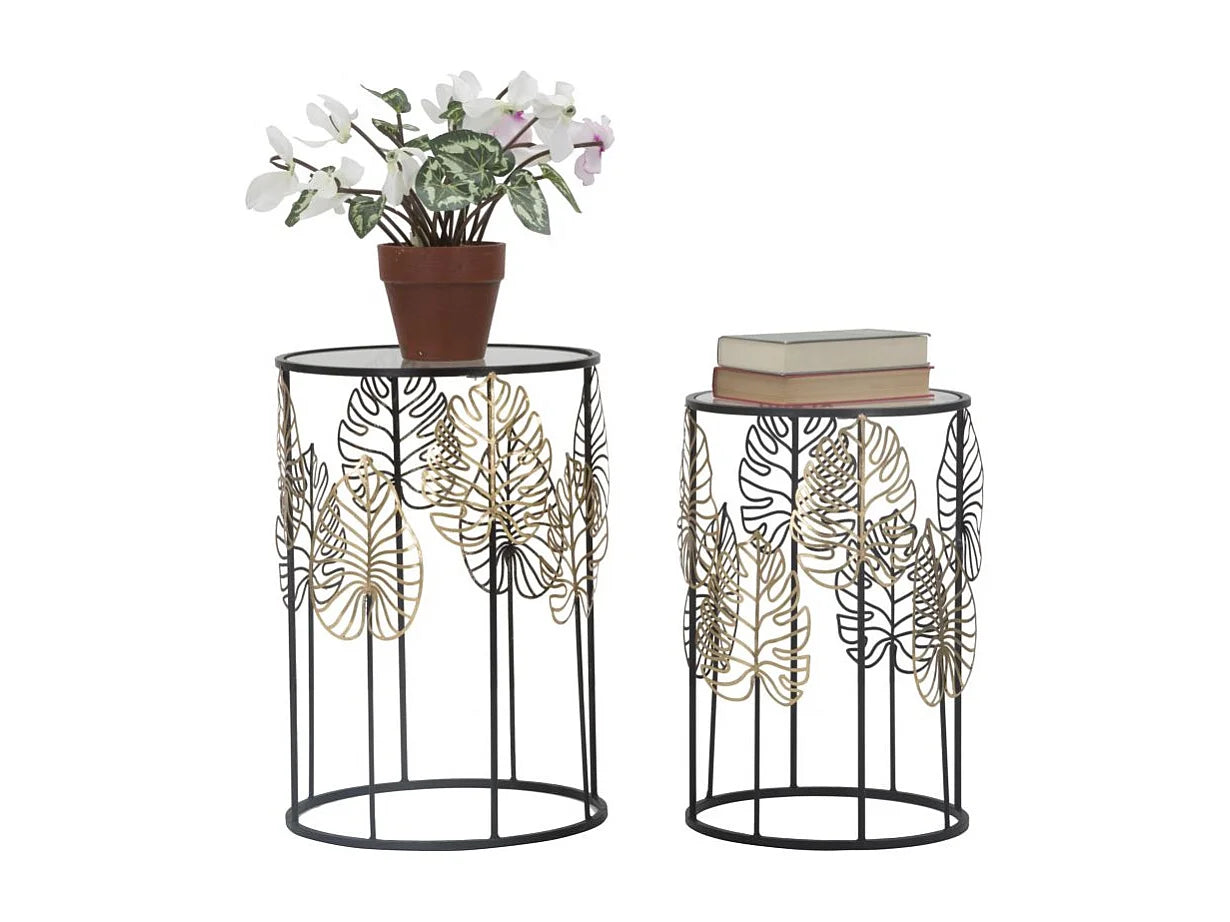 Bout de canapé verre et métal noir et or – FOGLIA