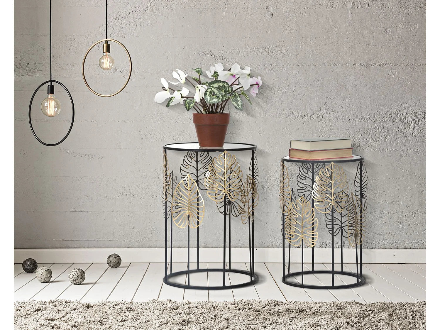 Bout de canapé verre et métal noir et or – FOGLIA