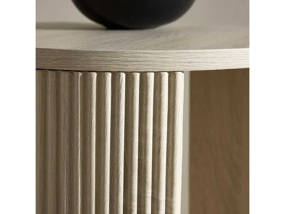 Bout de canapé rond nervuré naturel beige – CANNELO