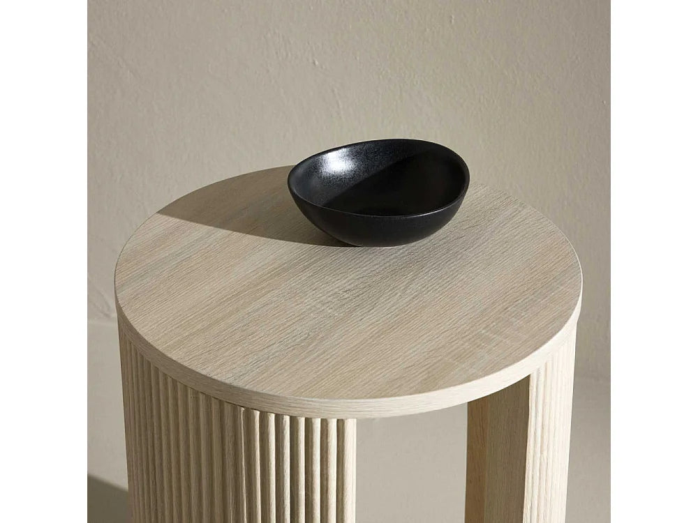 Bout de canapé rond nervuré naturel beige – CANNELO