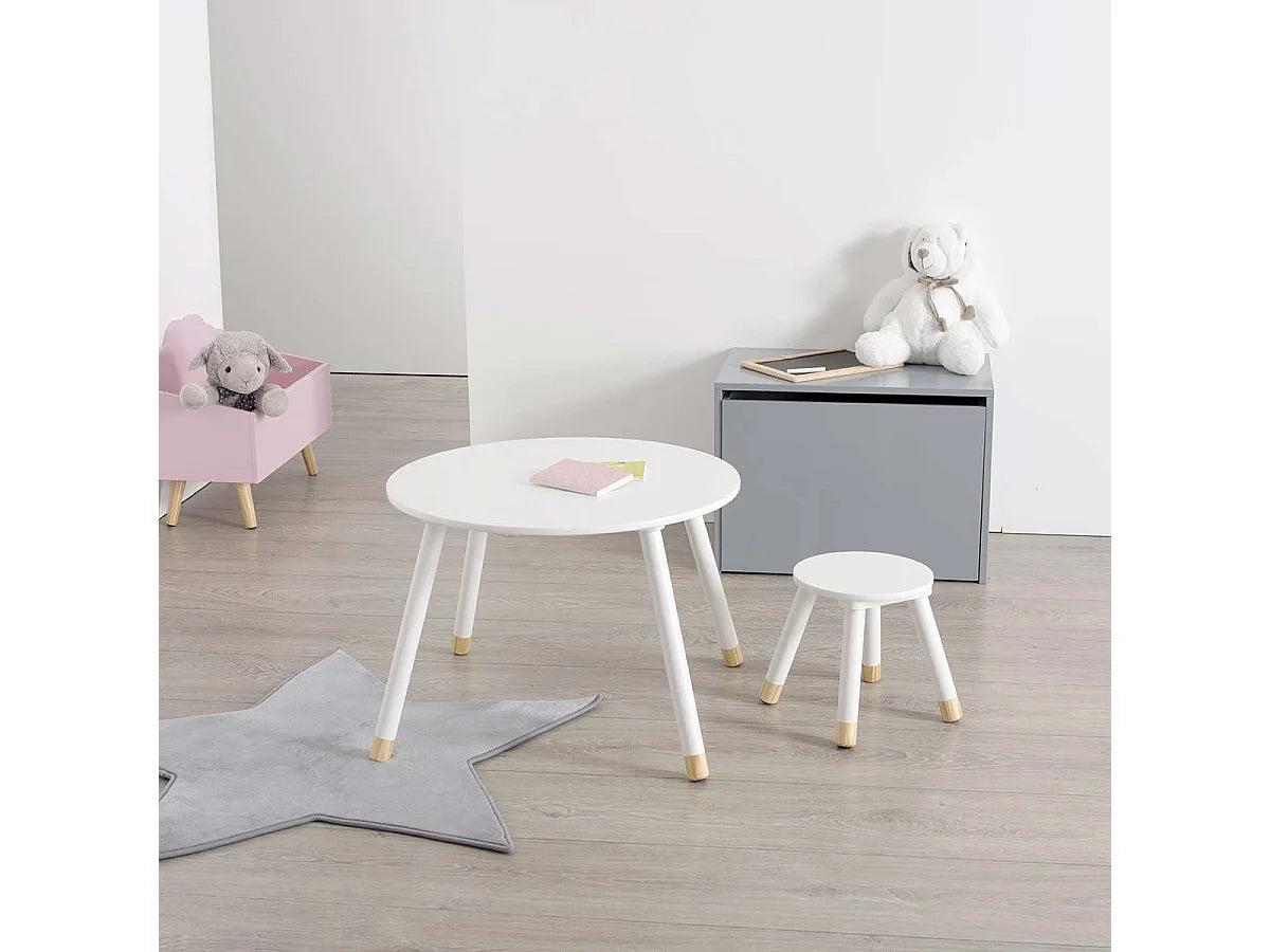 Bout de canapé rond en bois blanc compact – PALUMA