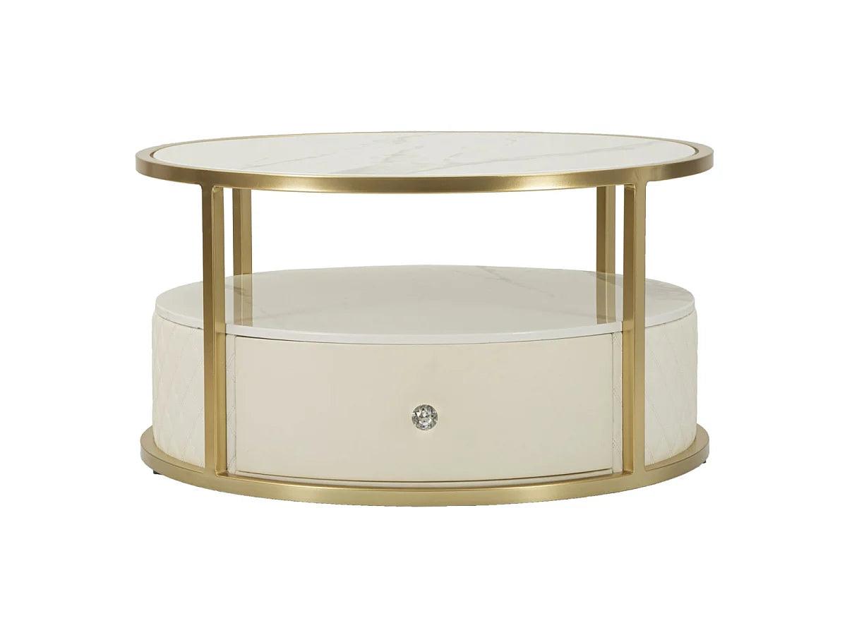 Bout de canapé rond effet marbre beige et or – SHARLÉE