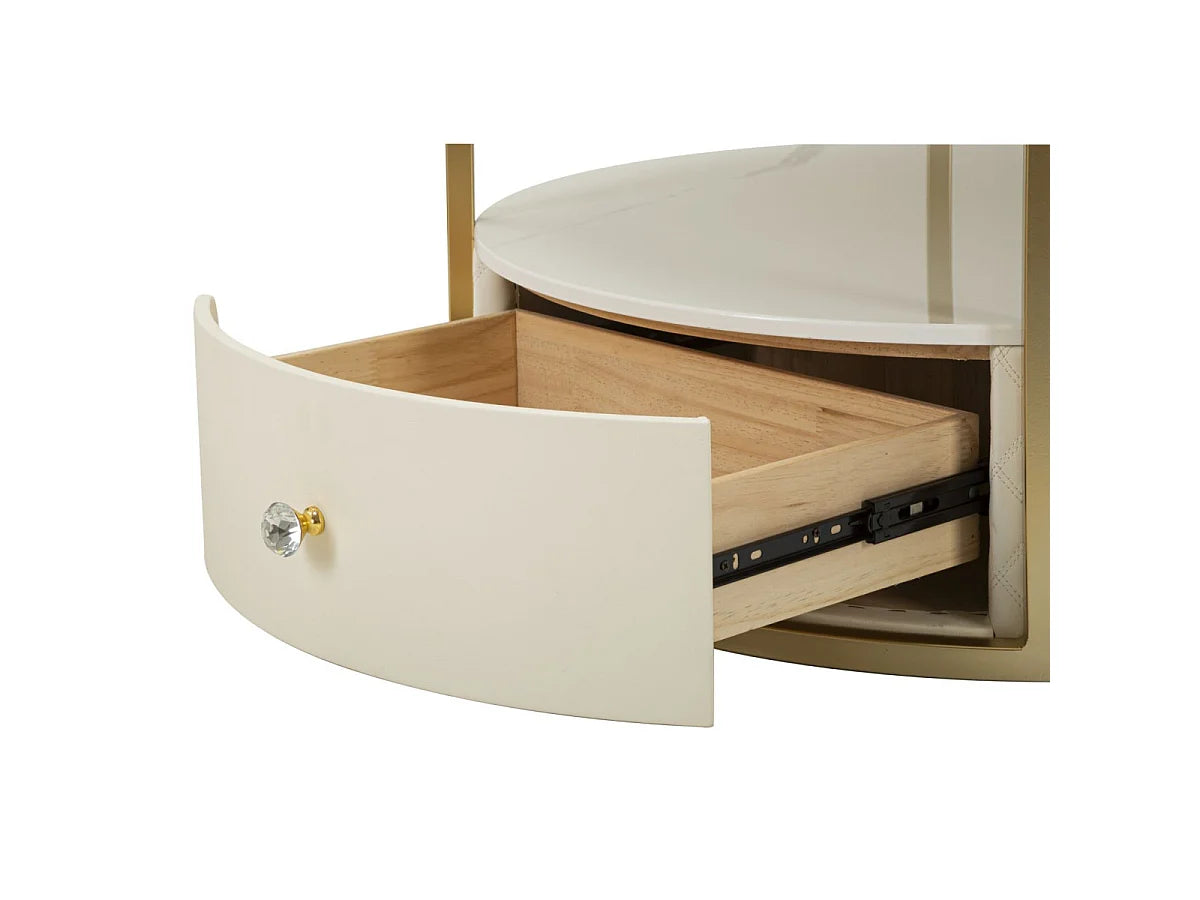 Bout de canapé rond effet marbre beige et or – SHARLÉE