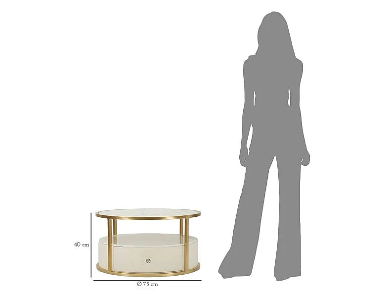 Bout de canapé rond effet marbre beige et or – SHARLÉE