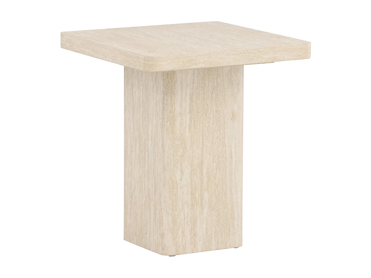 Bout de canapé carré effet travertin beige – QVART