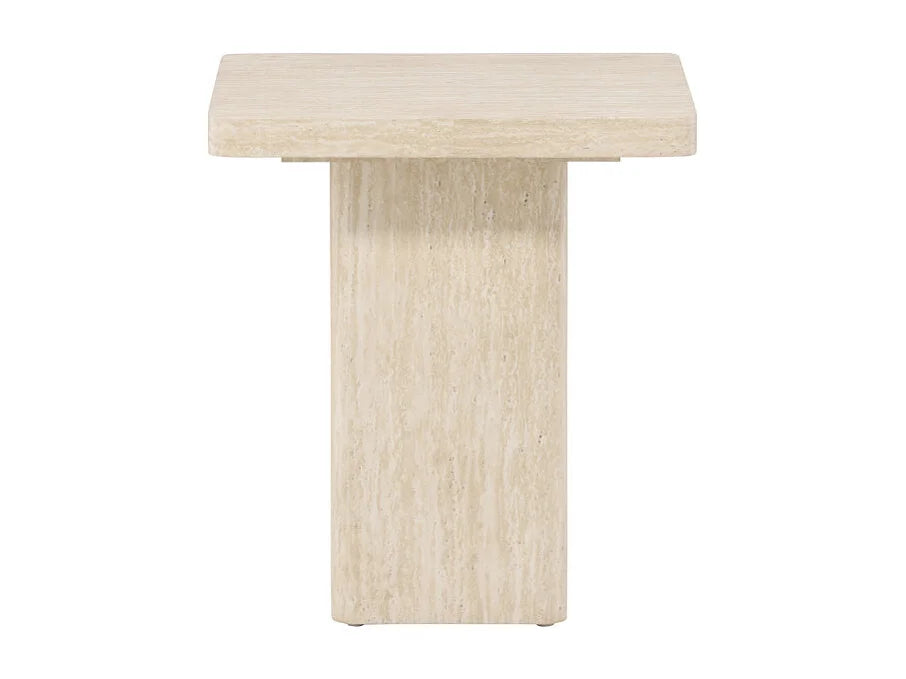 Bout de canapé carré effet travertin beige – QVART