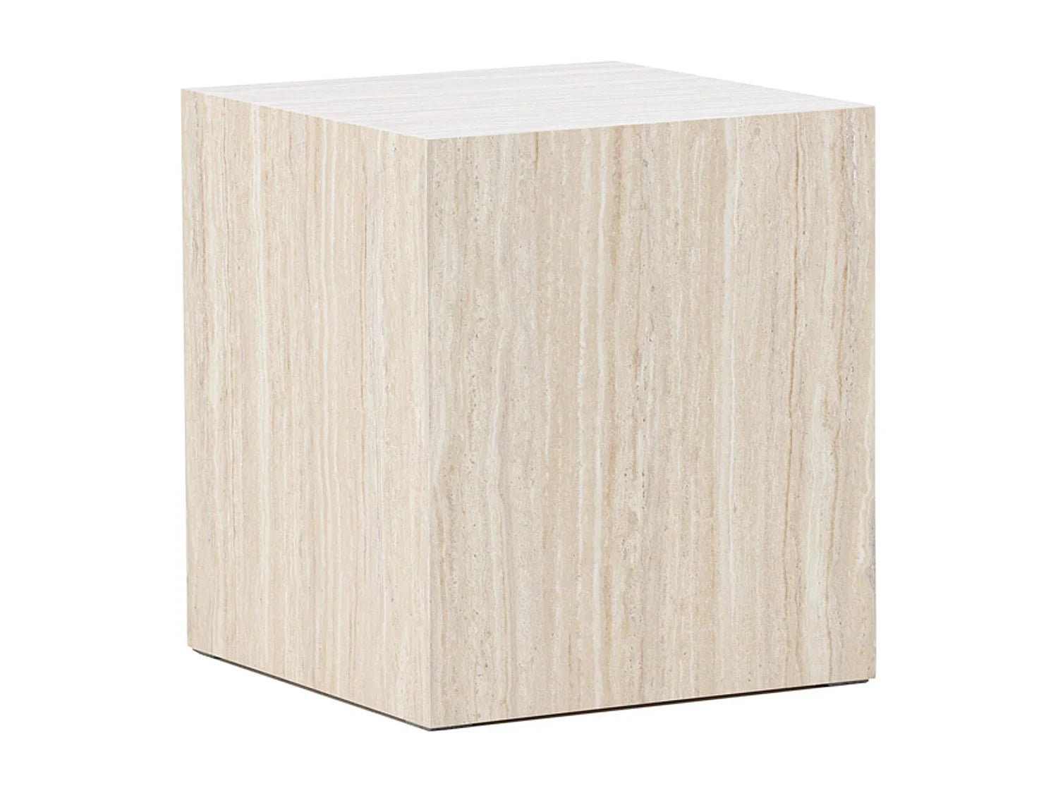 Bout de canapé carré effet travertin beige – TRAVO