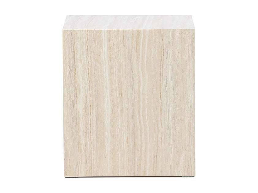 Bout de canapé carré effet travertin beige – TRAVO
