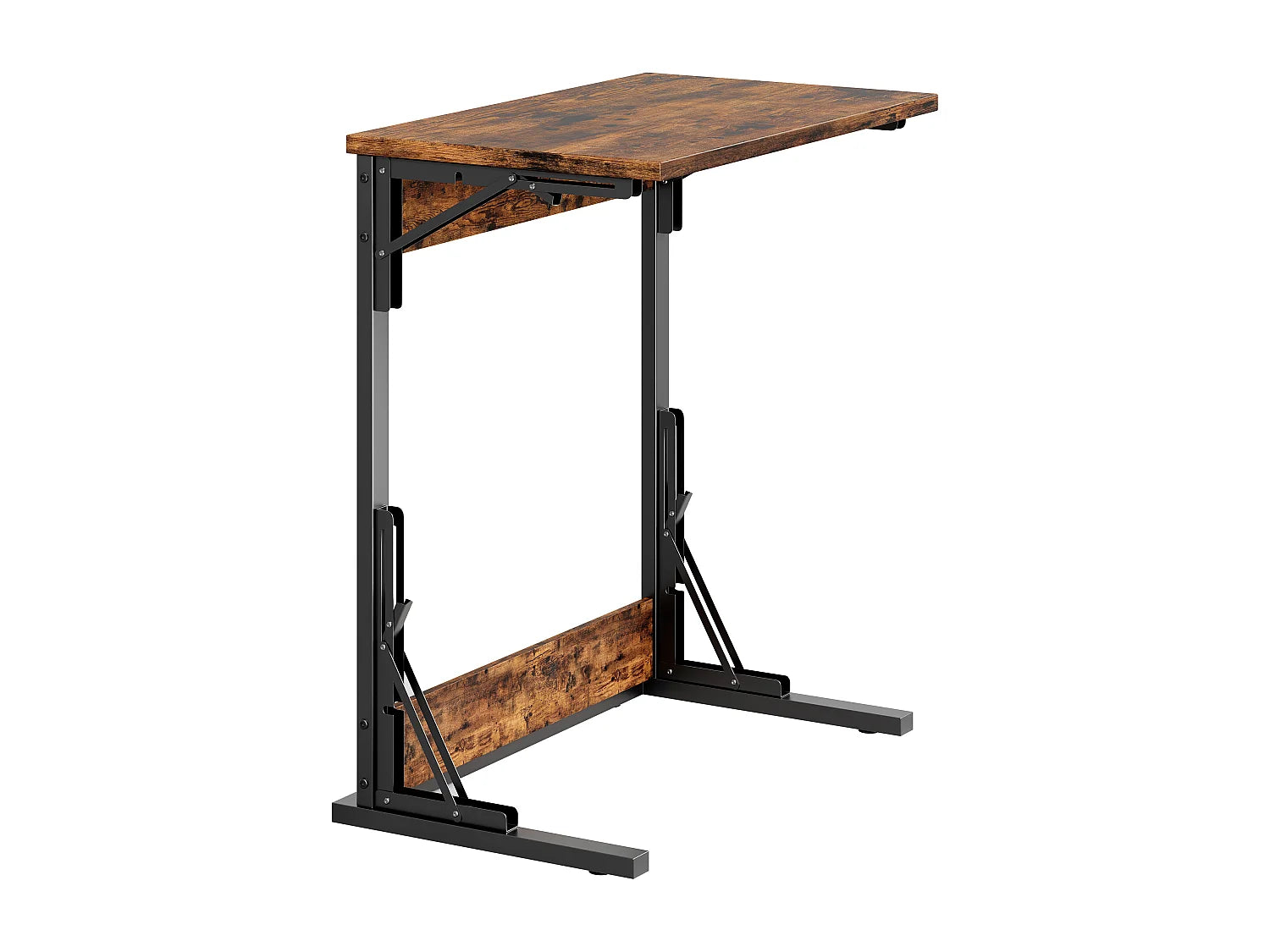 Bout de canapé pliable métal noir et bois brun – RUSTO