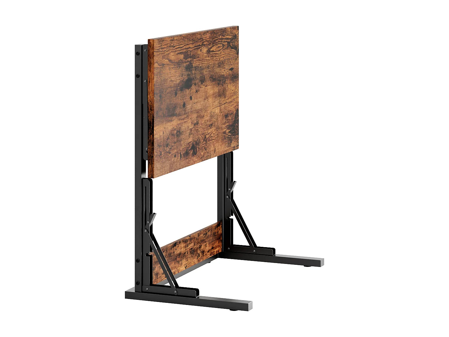 Bout de canapé pliable métal noir et bois brun – RUSTO