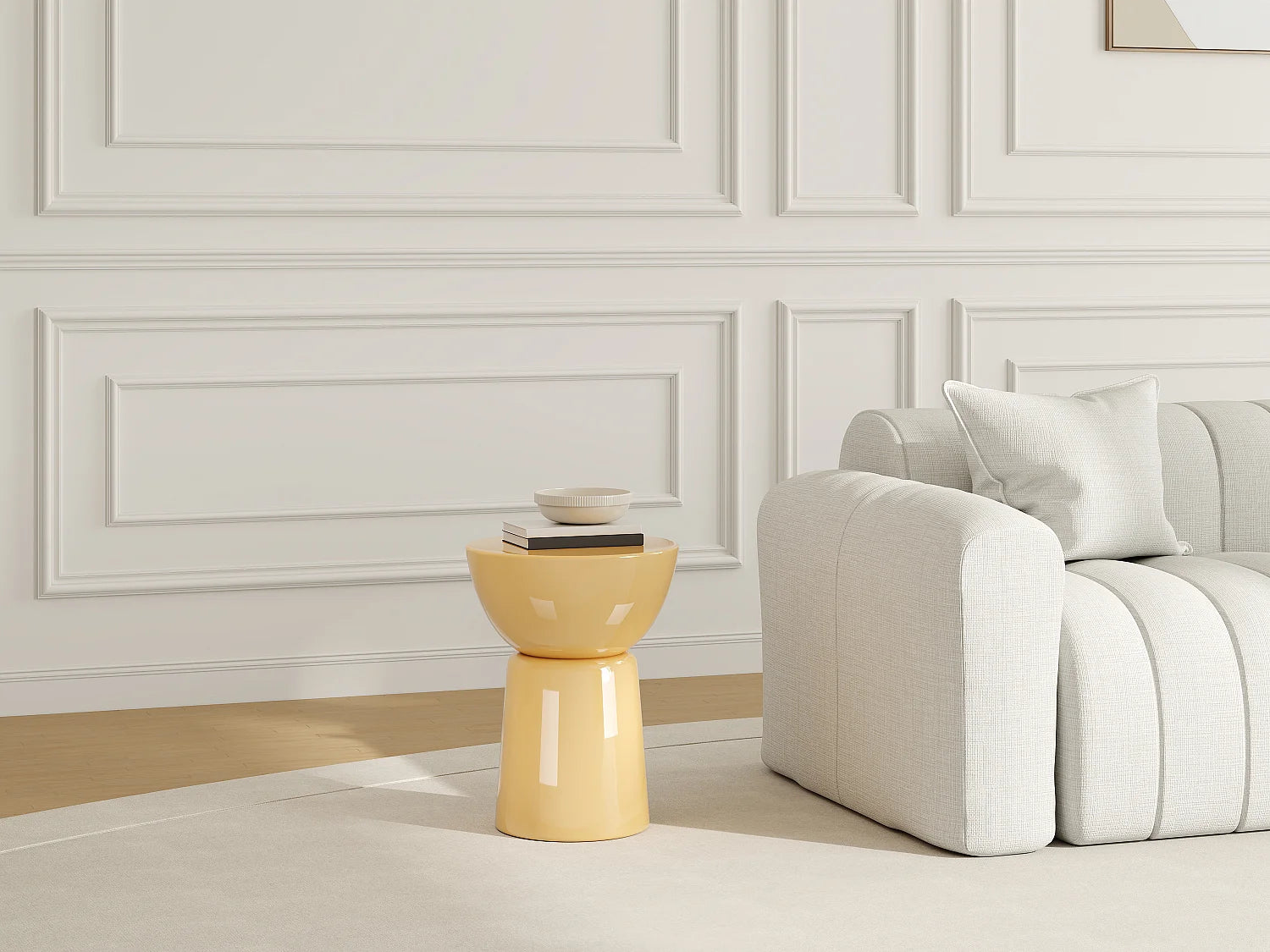 Bout de canapé rond en métal jaune brillant – MIMOSA