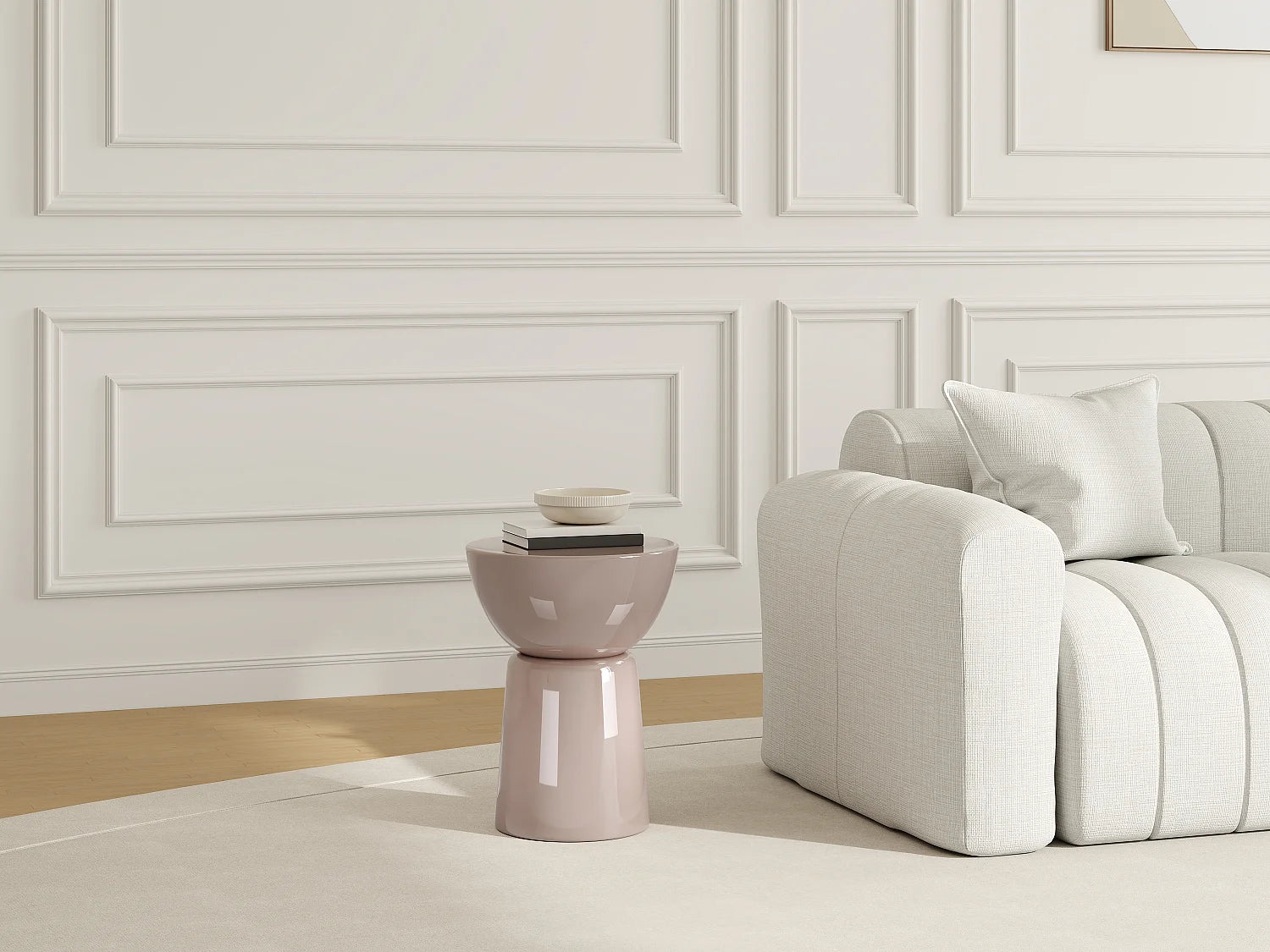 Bout de canapé rond en métal rose brillant – PIVOINE