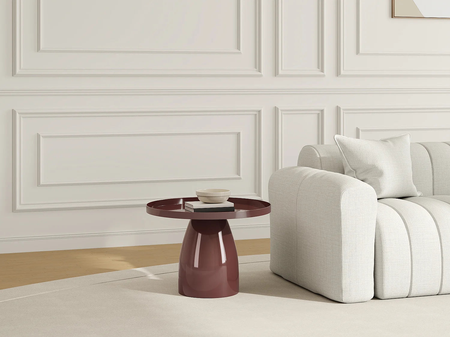 Bout de canapé rond en métal marron brillant – NOISETTE