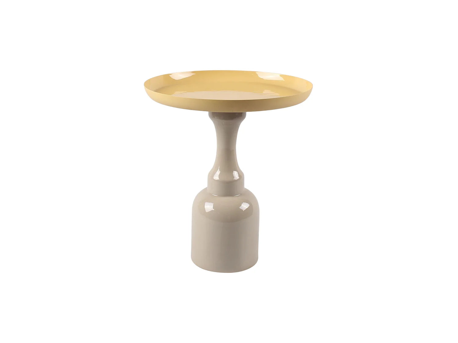 Bout de canapé rond métal beige et jaune – SOLEYA