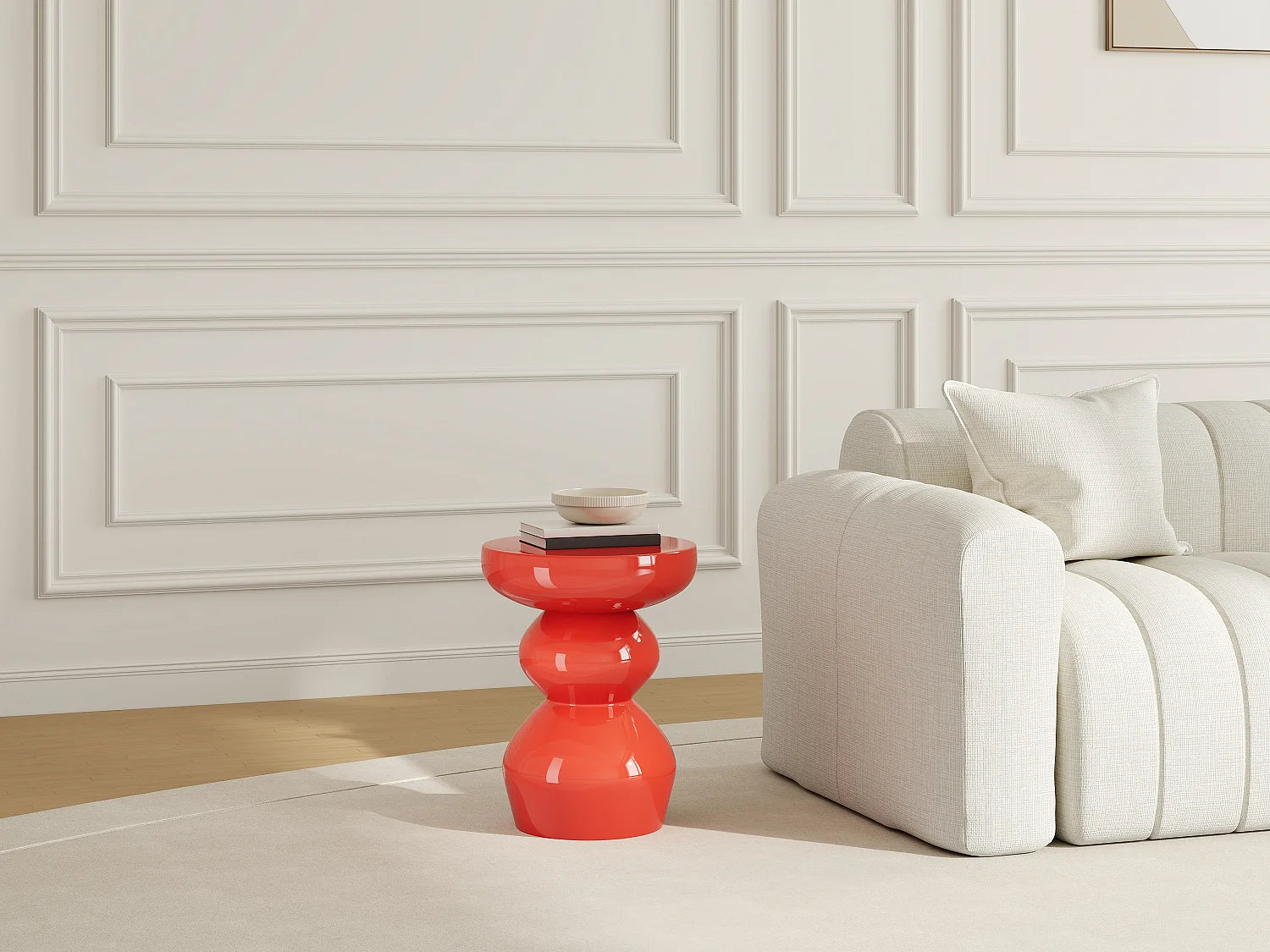 Bout de canapé rond en métal orange brillant – CLEMENTINE