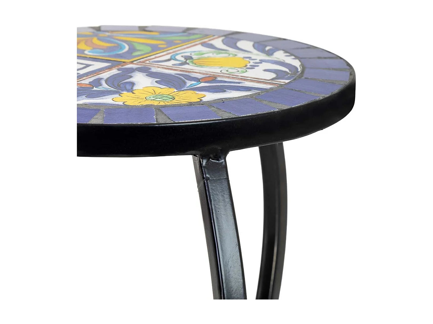Bout de canapé mosaïque bleue et fer forgé – AZULI