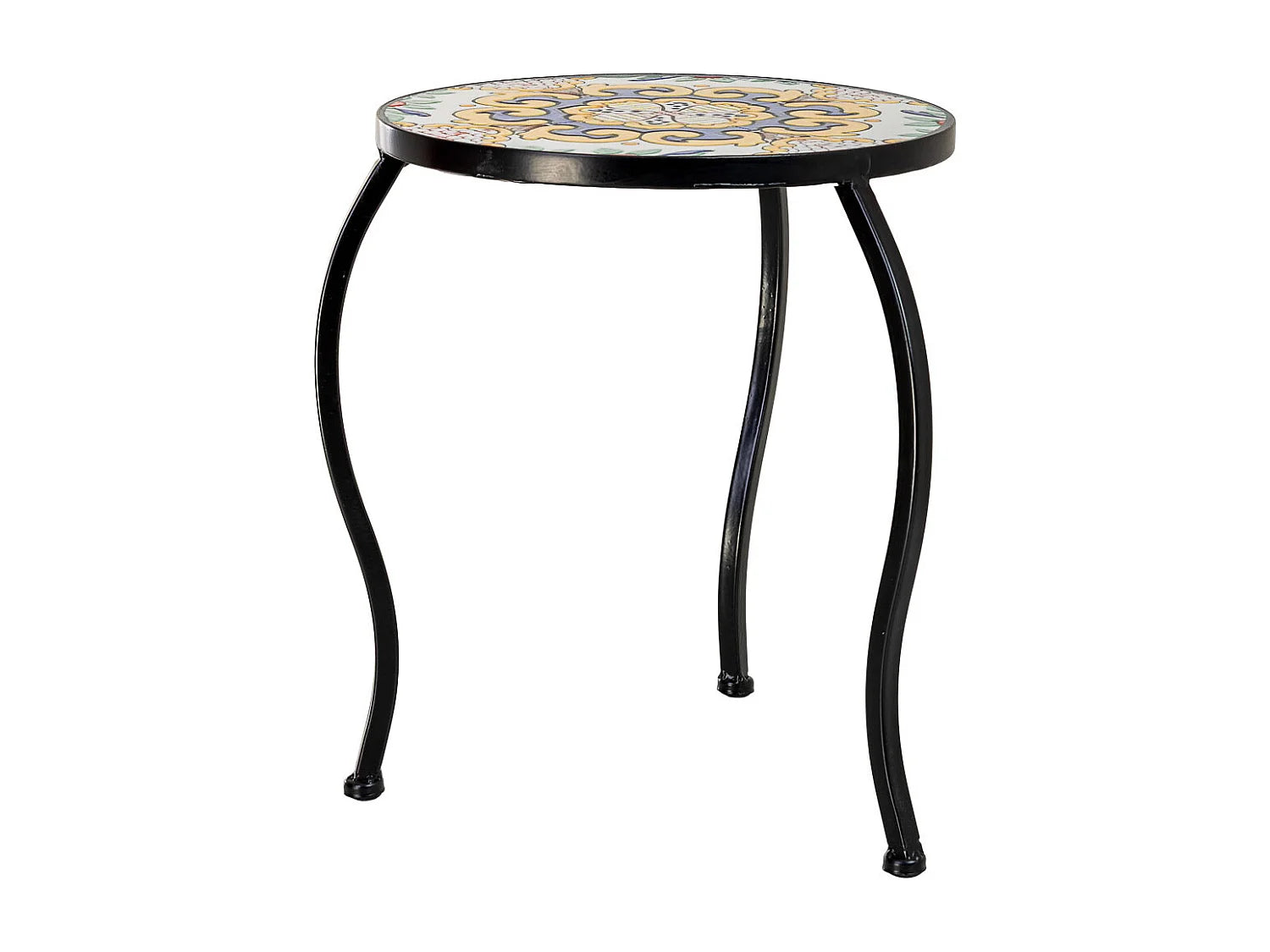 Bout de canapé mosaïque jaune et fer forgé – SOLEIL