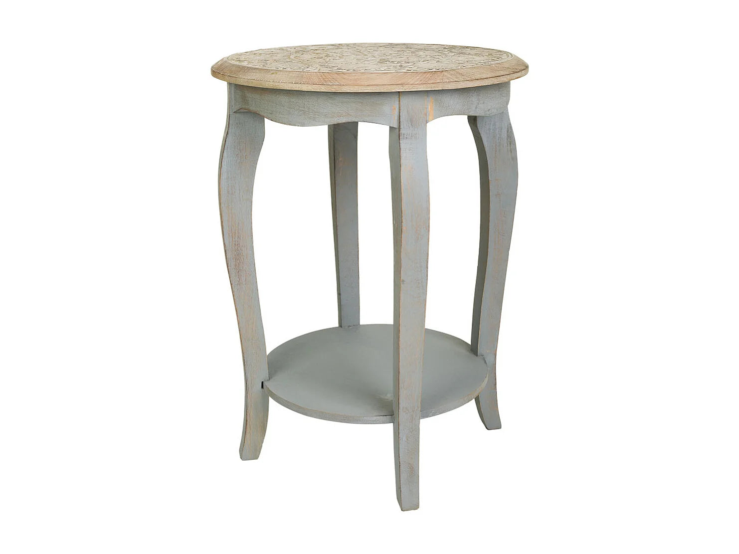 Bout de canapé rond en bois de manguier gris – MANDALA