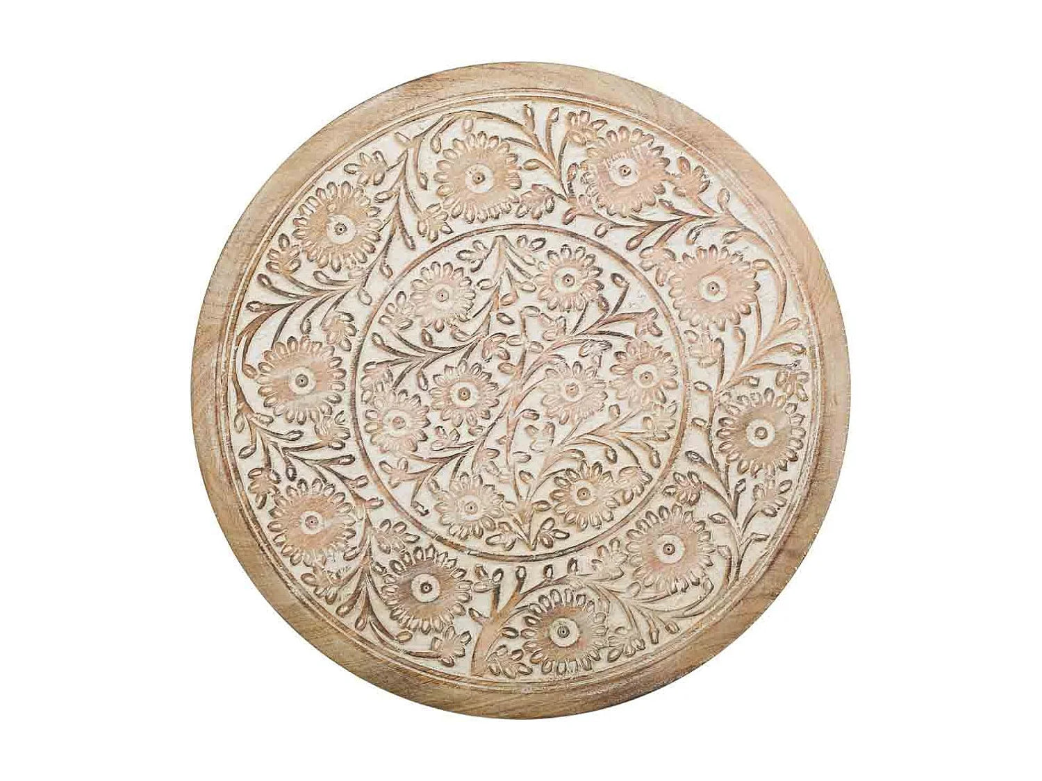 Bout de canapé rond en bois de manguier gris – MANDALA