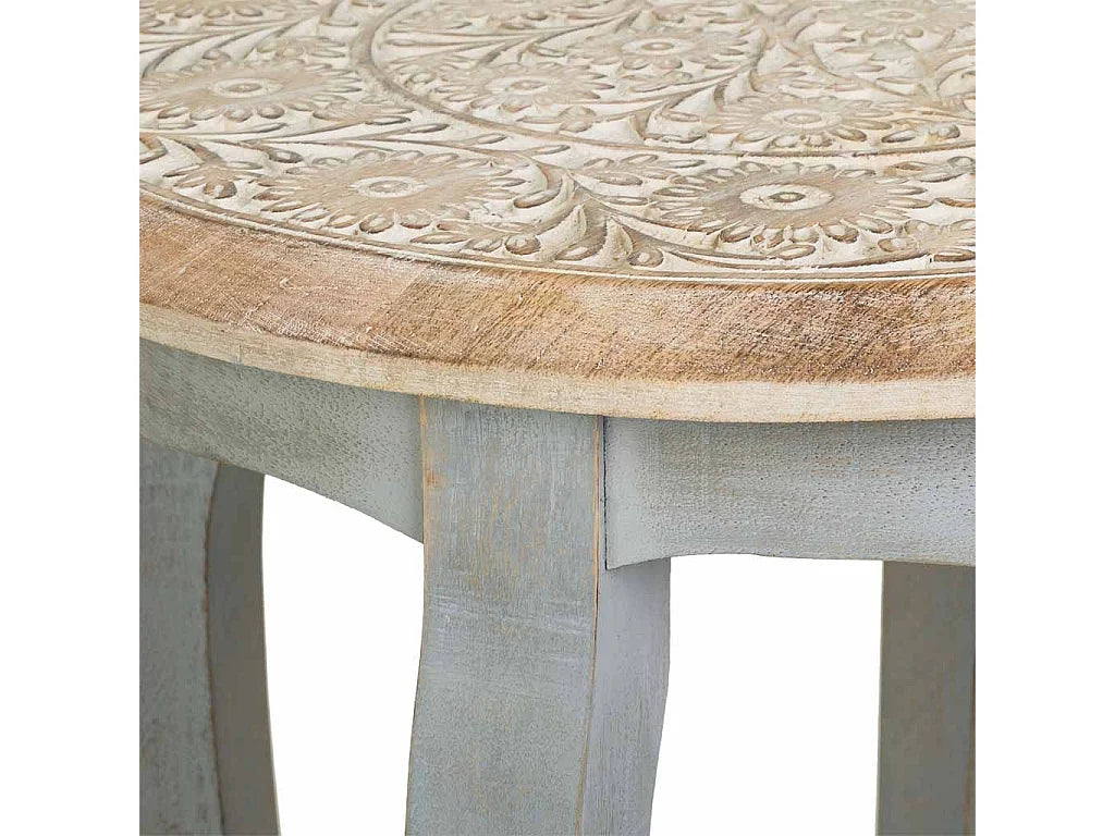 Bout de canapé rond en bois de manguier gris – MANDALA