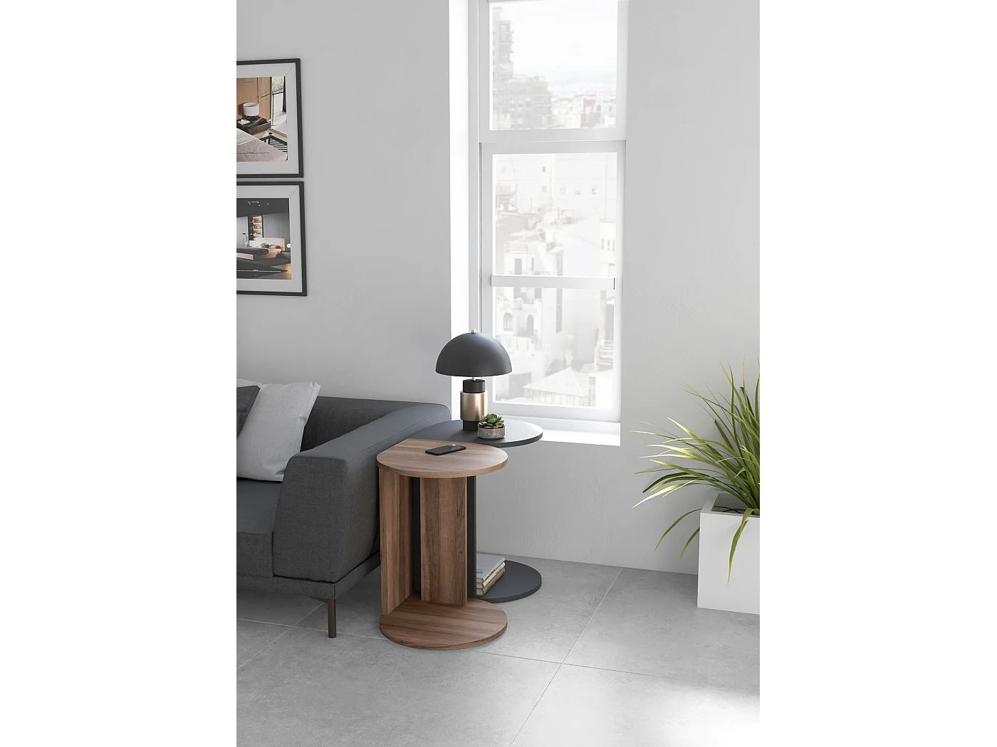 Bout de canapé guéridon en bois gris graphite – TREBOL