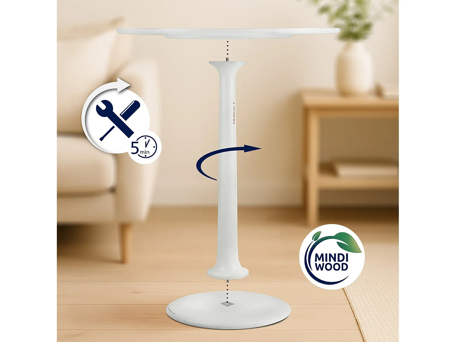 Bout de canapé rond en bois blanc antique – CAMPAGNE