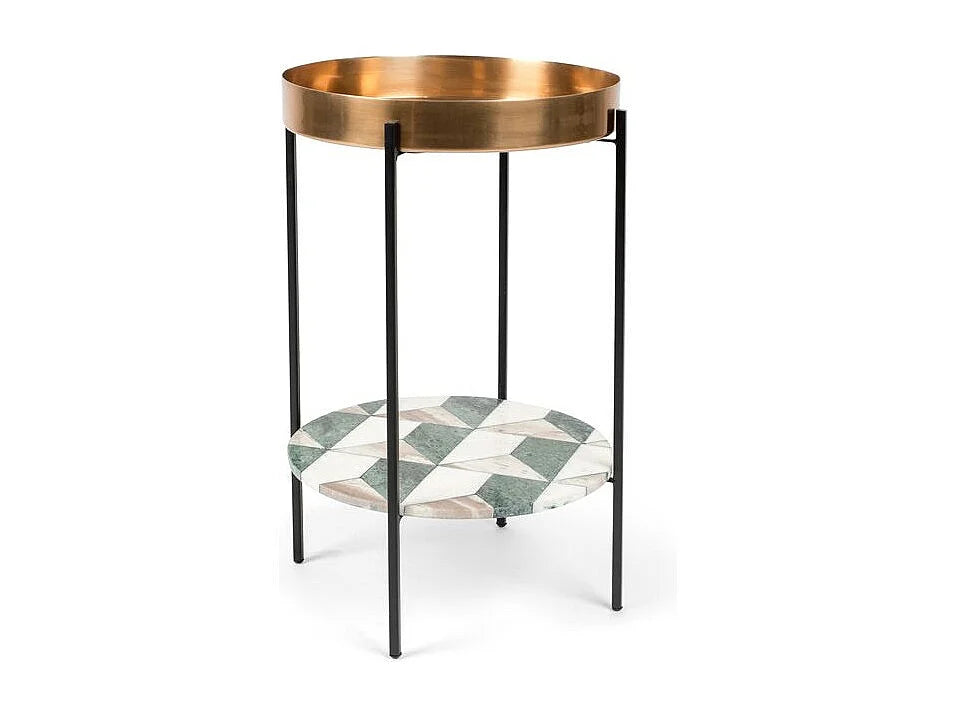 Bout de canapé design marbre et cuivre – LUMIO
